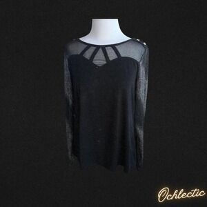 BLACK LONG SLEEVE TOP WITH MESG ARM DETAILING